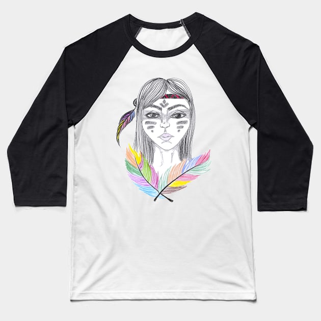 Indian Woman Baseball T-Shirt by BalumbaArt